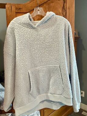 American Eagle Outfitters Plush Sherpa Hoodie in Light Blue
